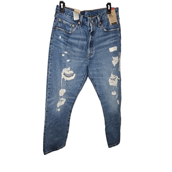 Levi's 501 Original Cropped Distressed Button Fly Jeans Women's Sz 31x26 Blue - Picture 1 of 11